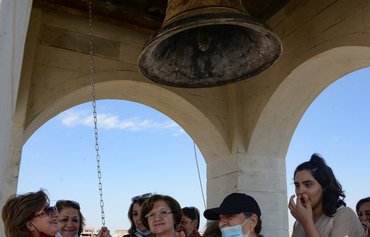 بهره‌ برداری از ناقوس تازه ساخت لبنان در کلیسای موصل که زمانی زندان داعش بود