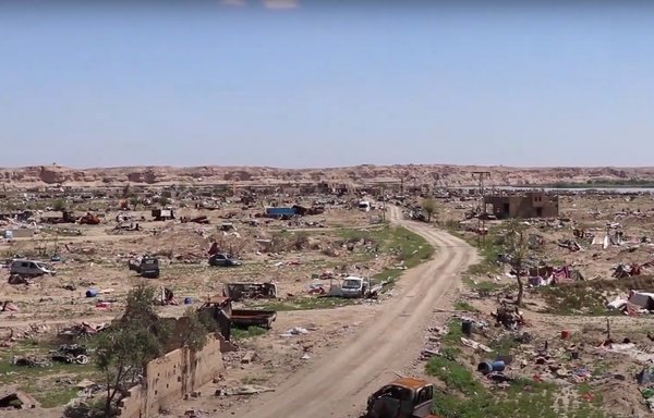 Al-Baghouz is seen here in a screenshot from a video taken May 16, 2019, after the last battle took place between the SDF and international coalition on one side and ISIS on the other. [SDF Press]